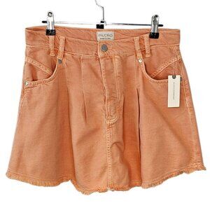 Anthropologie Pilcro Micro Denim Pleated Skirt Orange Fray Hem Size 8 NWT